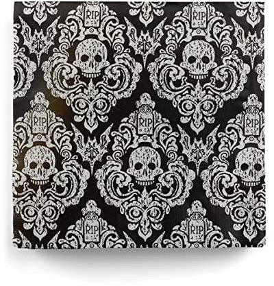 horror-shop Halloween Damast Stoffserviette mit Friedhof Motiv