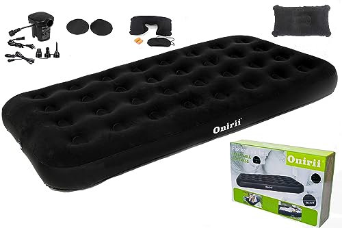 Onirii Twin Size Single Inflatable Camping Air Mattress with Air Pump, Thickened Portable & Travel Sleeping Bed Pad for Truck Tent Camping/Home/Hiking (Black)