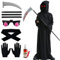 Costume Halloween de Faucheur avec Yeux Brillants,Faucille,Gants,Faux Sang,Capuchon,Déguisement de Fantôme pour Halloween Cosplay,Cape de Vampire pour Enfants 8-10 Ans (Taille M)