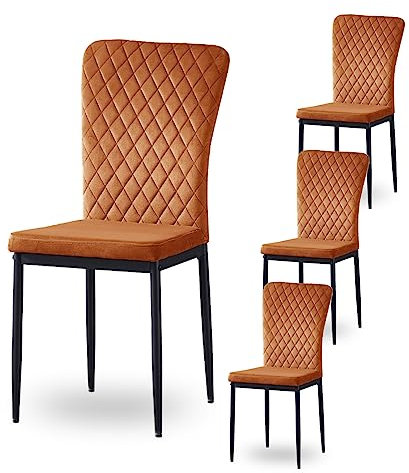 Wohnzimmerstühle Esszimmerstühle mit Samt-Bezug, hoher Rückenlehne, verchromtem Metallgestell und modernem Gitter-Design für Wohnzimmer, Esszimmer, Konferenzraum und Klassenzimmer (4, orange)