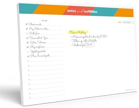 Notes & Scribbles - To Do List Pad - 52 Undated A4 Tear-Off Sheets Checklist Organiser Pad, Work Planner List for Professionals & Academic Planner for Students Things To Do List Notepad - 21 x 29.7 cm