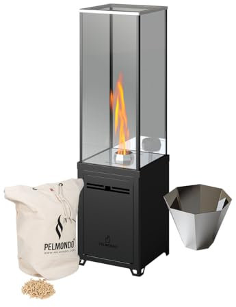 Pelmondo® Burner Set de poêle de terrasse – Chauffage d'extérieur sans fumée avec granulés de bois – Avec verre de sécurité – Fabriqué en Autriche