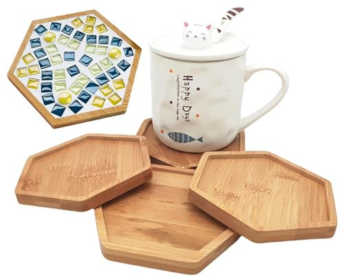Lot de 4 Dessous de Verre en Mosaïque de Bambou - Plateaux de Base Vierges pour Travaux Manuels, Fournitures de Mosaïque, Dessous de Verre pour Plantes, Assiettes