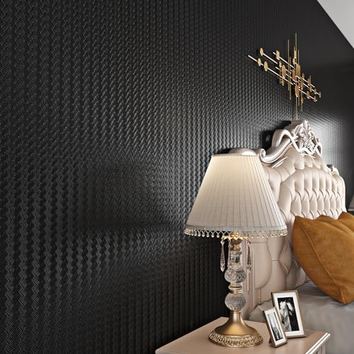Livelynine Papier Adhesif pour Meuble Noir Relief Papier Peint Adhesif Mural Noir Effet Rotin Imperméable Rouleau Adhesif pour Meuble Cuisine Armoire Tiroirs 40CMx5M Papier Peint Autocollant Chambre