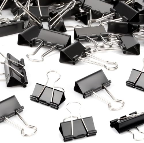 Ziamzra 25Pcs Pince Document 32mm Métal Pinces à Double Clip Noir Trombones Bureau Boîte de Pinces à Papier Clips pour Fournitures Bureau Décoration Photo Murale Lettres Notes(25mm/19mm/15mm)