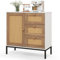 GOPLUS Aparador de Ratán con Puertas y Cajones, Armario de Cocina con Patas de Metal Elevadas, Armario de Almacenamiento para Cocina, Salón y Pasillo, 80 x 35 x 80,5 cm