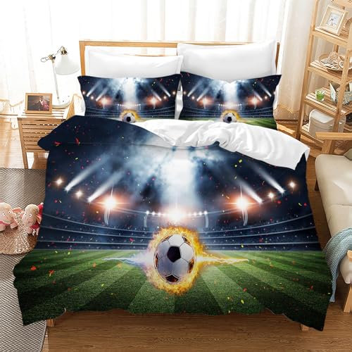 CXYXHW Fussball Bettwäsche für Kinder,Fußball 3D Drucken Junge Bettwäsche-Set,Fussball Muster Sport Bettbezug-Set mit Reißverschluss 3 Teilig Weich Kinderbettwäsche (Fußball 1, 135x200cm)