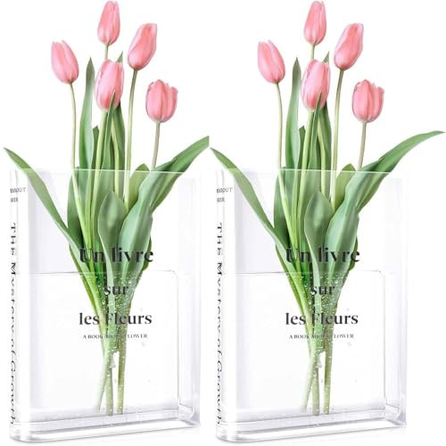 2 Stücke Book Vase,Vase Buchform,Book Vase for Flowers,Klare Buchvase,Transparente Buchvase,Buchförmige Vase Aus Acryl,Vase Buch Transparent,Durchsichtige Buch Vase.