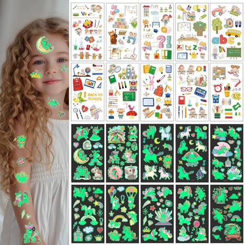 20 Stück Einhorn Schulanfang Tattoo, Einschulung Mädchen Schultüte Füllung Mädchen Tattoos Kinder, Schulkind Geschenk Einschulung Geschenk Inhalt Schultüte Mädchen