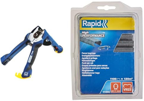 Rapid FP222 - Pince à Grillage pour Agrafes à Grillage VR22, Chargeur Haute Capacité & VR22 - Agrafes à Grillage en Acier Galvanisé, Plastifié Gris, Compatible avec les Grillages 5-11 mm