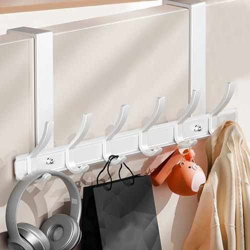 DONGDA Porte Manteau Pour Porte avec 6 Crochets, Crochet de Porte Patère de Porte à Suspendre pour Porte, Patere Porte Manteau Sans Perçage, Crochets pour rebord de Porte pour Chambre, Salle de Bain