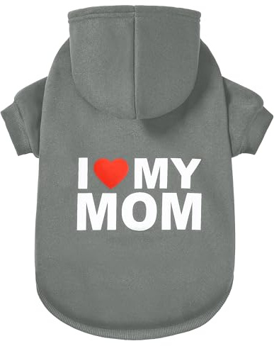GreenJoy Hundepullover, Hunde-Kapuzenpullover für kaltes Wetter, Kapuzen-Sweatshirt für Welpen, Katzen, kleine, mittelgroße und große Hunde (Grau (I Love My Mom), Größe XL
