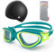 ZIONOR Schwimmbrille Kinder Badekappe, G1MINI Polarisiert Anti Nebel UV-Schutz Schwimmbrille für Mädchen und Jungen (Jahre 8-14) (Schwarz Badekappe, GrünGrün-Klar-Nein polarisiert)