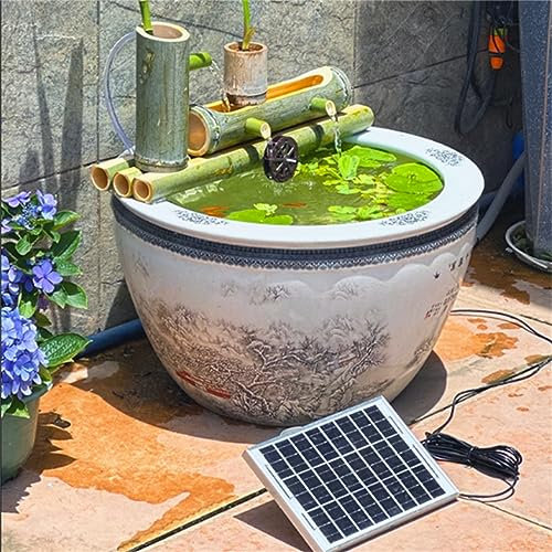 Fuente de bambú para estanque de jardín, fuente de agua de bambú con bomba solar, fuentes independientes al aire libre, cascada de jardín japonés, fuente de agua al aire libre, sin tanque, 20 cm