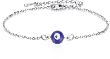 VASSAGO Bracelet mauvais œil pour femme - Bracelet à maillons réglables en acier inoxydable - Bracelet de protection turc - Cadeau idéal pour homme et femme, small, Acier inoxydable