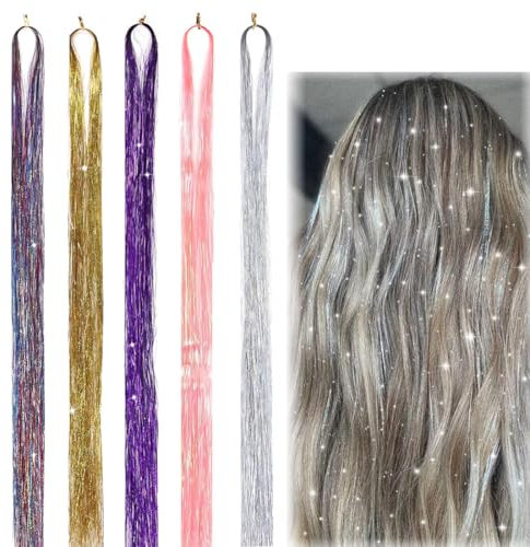 SULIUDAJI 1000 Pcs Fili Colorati Per Trecce Capelli Set Di Tinsel Per Capelli Ciocche Di Capelli Tinsel Con Brillantini Tinsel Colorati Ciocche Di Capelli Da Intrecciare Per Ragazze E Donne 120Cm