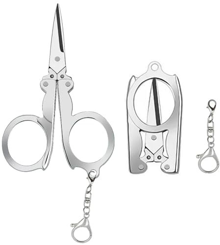 QinfanVi Edelstahl-Klappschere, tragbare Reiseschere, Mini-Schere für Papierbasteln, Nähen, 10 cm, Metall-Bastelschere (Silber, 2 Stück)