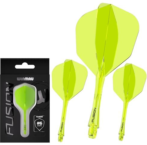 WINMAU Darts Fusion Integrated Flight & Shaft System - No.6 Shape & Design - Gelbe Farbe, Intermediate Länge