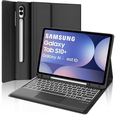 Teclado para Samsung Galaxy Tab S10 Plus 2024, Funda con Teclado para Samsung S9/S9FE Plus con Touchpad, España Ñ Bluetooth Retroiluminado Teclado Galaxy Tab S10+/S9+/S9FE+ 12.4 Pulgadas, Negro