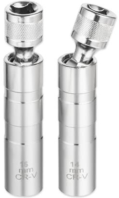 GIBOHOM Douille Bougie 14mm & 16mm, 2 Pièces Cle a Bougie Magnétique, Universelle 12 Pans 3/8 Pouces Clés à Bougie, Outil de Retrait de Bougie D'allumage, pour Voitures
