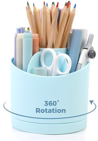 SKYDUE Schreibtisch Organizer, 360 Grad Stifte Organizer Drehbar, Stifte Organizer Mit 7 Fächern, Stiftehalter Schreibtisch Für Büro, Schule, Zuhause(Blau)