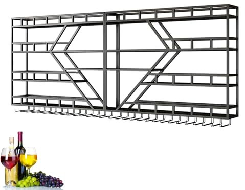 Mensole da bar galleggianti con luci a LED e porta bicchieri da vino, design moderno nero e giallo, per casa, bar o cucina