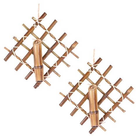Pendentif Décoratif Rétro en Bambou Tissé 2 Pièces Marron | Objet de Décoration Maison, Fait Main, sans Odeur, Style Ancien, Salon et Jardin