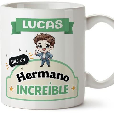 MUGFFINS Tazas Personalizadas para HERMANO - En Español - Eres increíble - Kawaii - 11 oz / 330 ml - Regalo personalizable original y divertido