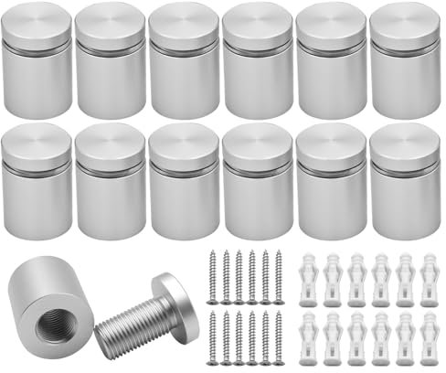 KENSHIRE Lot de 12 supports muraux en aluminium massif 19 x 20 mm - Vis de fixation pour panneaux en acrylique (chrome satiné anodisé)