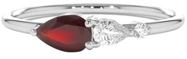 Whoiy Damenring 375 Weissgold mit Rubin, Verlobungsringe Hochzeitsring 9 Karat Echtgold Tropfenform Frauen Trauringe Gr. 56 (17.8)