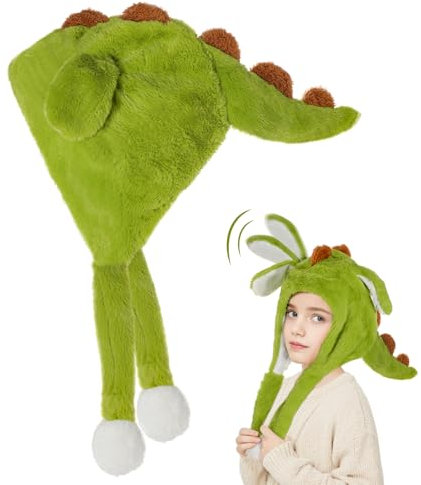 Plüsch Dinosaurier Mütze mit Wackelohren für Halloween, Cosplay, Weihnachten & Geburtstag