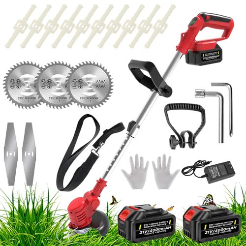 Rasentrimmer für Makita Akku (Rasentrimmer 2 x 4.0Ah Akku und Ladegerät) & Teleskopisch Freischneider Akku–Motorsense Akku für Garten Rasen Trimming