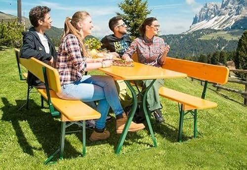 Bierzeltgarnitur Biergartengarnitur Festzeltgarnitur Klappgarnitur mit Tischgestell Beinfreiheit mit Bankrückenlehnen 1 A Brauereiqualität mit 67cm Tischbreite direkt vom Hersteller Länge 220cm Natur