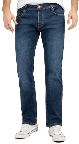 Lorenzo Loren Herren Jeans Regular Fit Stretch Jeans Männerhose Herrenjeans Denim Hosen Herrenhose Straight Cut Stonewashed LL-4008 Blau W33 L30