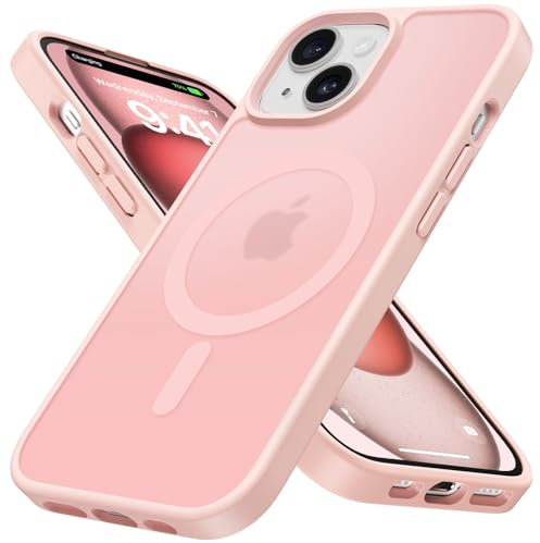 Cover Magnetica per iPhone 15 Plus 6,7 Pollici Compatibile con MagSafe, Custodia Traslucida Opaca Bumper Sottile Antiurto Glassata Cellulare Case Anti Impronte, Rosa