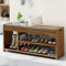 Rustikale Bauernhaus-Bank aus Bambus mit gepolstertem Sitznizer für Eingangsbereich, Wohnzimmer, Schrank, Braun, 102 x 29 x 46 cm