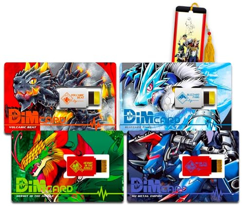Digimon Paquete de tarjetas Dim – Paquete con tarjetas de héroe vital, incluyendo Ermitaño en la selva, Nu Metal Empire, Volcanic Beat y Blizzard Fang Plus Bookmark | Digimon Dim Cards