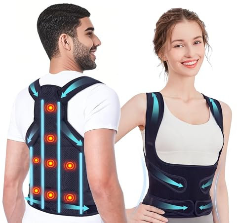 WVWMYM Rücken Geradehalter Damen Herren, 8 Magnete Haltungskorrektur Rücken, Einstellbare volle Rückenlehne Nacken Schultern Zurück Gerader, Skoliose Rundrücken Korrektur Bietet Form (Blau, M)