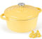 Overmont 26cm/5.2L Enamelled Cast Iron Round Casserole Dish With Lid,5.5QT, Cookbook -Non-stick Dutch Oven for Braising, Stews, Roasting, Bread Baking - Goose yellow
