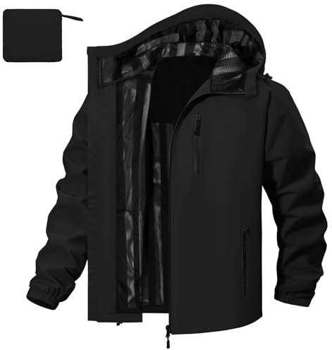 FemiChic Regenjacke Herren Wasserdicht Atmungsaktiv Outdoor Fahrrad Dünne Ultraleichte Wanderjacke für Rain Camping Sommer Leichte Jacke(Schwarz,L)