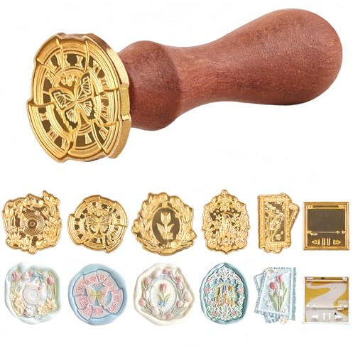Wachssiegel Set, Dwafill 6er-Pack Entfernbare Siegelwachs Stempel, Floral Pattern Stamp, Wachsstempel Personalisiert, fur Einladungen, Karten, Geschenke, Vintage Wachsstempel (Zeit und Raum)