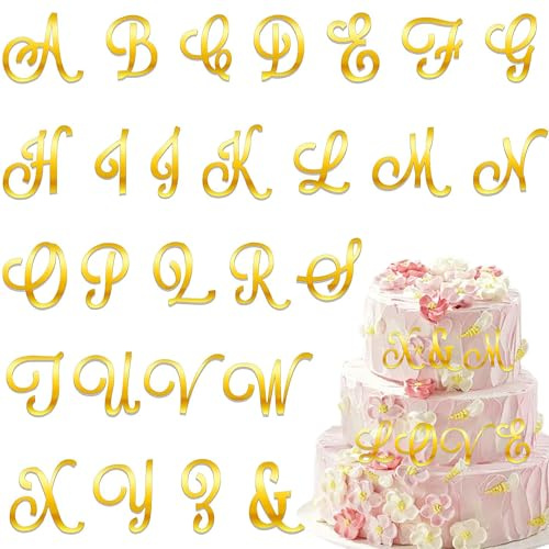 Acrylic Alphabet Cake Topper, DIY Personalized Name Cake Toppers with A-Z Letter Set Gold Cake Topper for Custom Wedding Cake Decorations, Baby Birthday Party Supplies (Style 1)