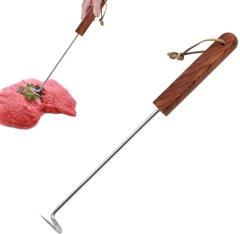 Nixiara Food Flipper, Pigtail Fleisch Flipper, Edelstahl Flipper Haken, Koch-Gadget, Food Twister mit Holzgriff für , Huhn und Hot Dogs