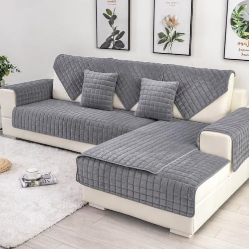 Bettschlange Sofa Überzug L Form, Sofadecken für Sitzfläche, Couch Überzug 1 2 3 4 Sitzer Sofabezug, Sofaschoner rutschfest,Universelle Sofaüberwurf,Ecksofa(F-Dunkelgrau,90x210cm