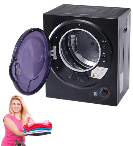 Sèche-linge à évacuation mini chargement frontal, 850 W avec résistance céramique PTC | Pose libre/montage mural | Séchage à 65 °C, minuterie 20-200 min, 2 filtres, 49 × 41,5 × 58,8 cm,BLACK