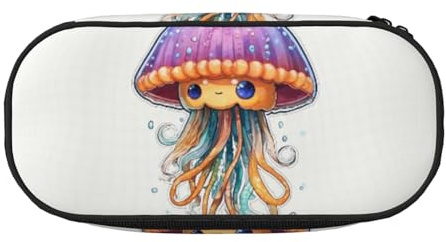HUIopq Federmäppchen mit buntem Quallen-Druck, großes Fassungsvermögen, vielseitiges Federmäppchen, Schule, Büro, Make-up, Reisezubehör, Schwarz , Einheitsgröße, Taschen-Organizer
