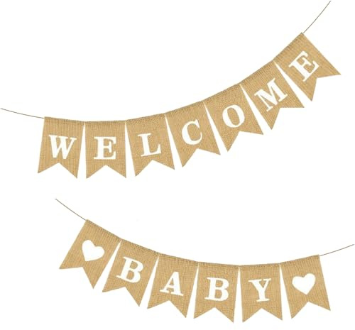 Welcome Baby Banner Vintage Leinen Willkommen Baby Banner Girlande | Welcome Babys für Babyparty, Zuhause Empfang, Kindergeburtstag Dekoration