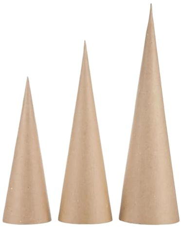 perfk 3 Stück Pappmaché-Kegel, Pappkegel, vielseitig einsetzbarer Feinmotorik-Weihnachtsbaumschmuck zum Bemalen von Halloween-Dekorationen, 15 cm 25 cm 35 cm