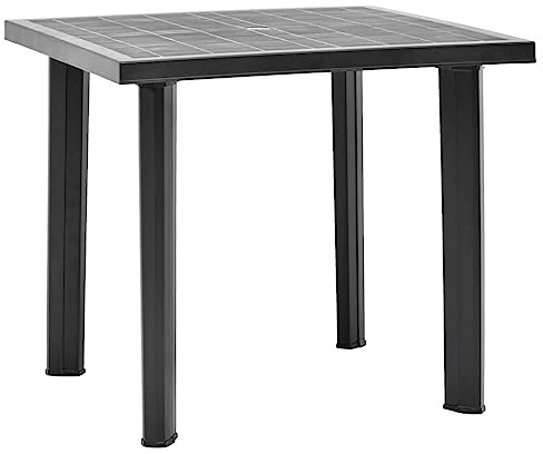 QJBSAVVA Table de jardin anthracite 80 x 75 x 72 cm en plastique résistant aux intempéries avec trou pour parasol pour jardin, balcon et camping