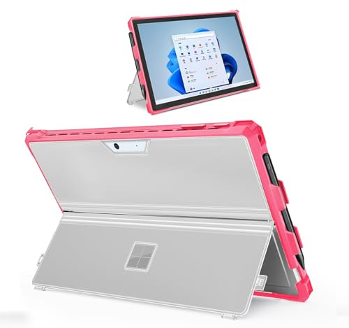 SSS·GRGB Case Fit 12,3 Microsoft Surface Pro 7 Plus/7/6/5/4/LTE, custodia robusta con portapenne, compatibile con tastiera di tipo cover, trasparente e rosso